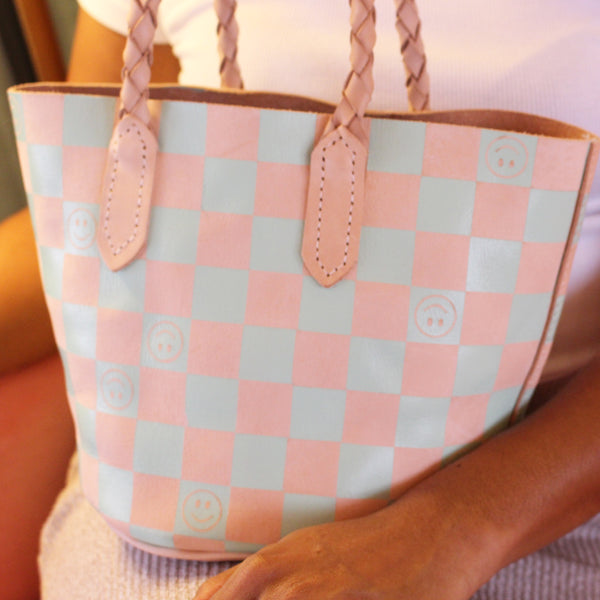 Small tote in paradise mint check