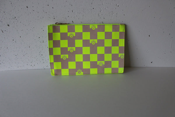 Neon Yellow Eye and Eye Check Clutch - Medium