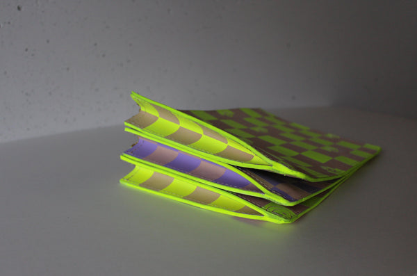 Neon Yellow Smiley Check Clutch - Medium