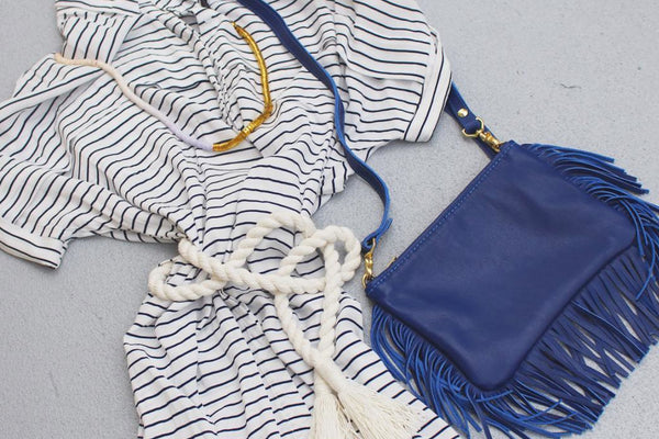 Easy Breezy Mini Fringe Cross body, Navy Blue