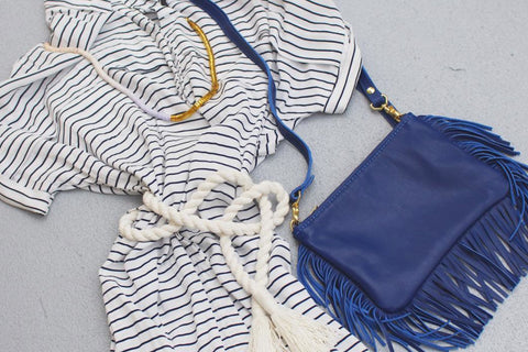 Easy Breezy Mini Fringe Cross body, Navy Blue